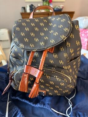 Dooney & Bourke Brown Monogram Tote with Red Interior